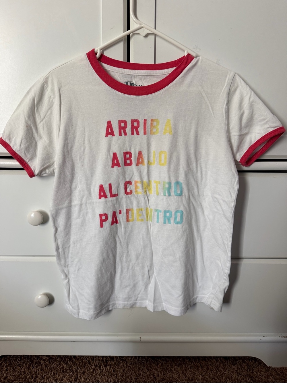 White Graphic Ringer Tee with Pink Trim - ARRIBA Design